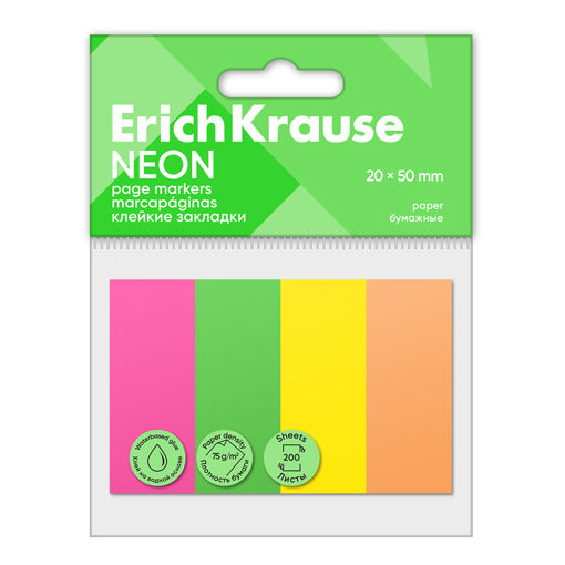 Picture of EK STICKY NOTES 20X50MM  NEON 200 SHEETS 4 COLOURS
